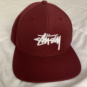 Mens One Size Maroon Stussy Embossed Print SnapBack Hat Cap EUC